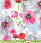 Rote Blumen mit Schmetterlingen - 1 Lunch Serviette